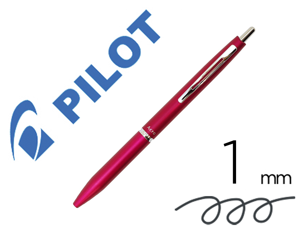 STYLO-BILLE PILOT ACRO 1000 RETRACTABLE POINTE MOYENNE    1MM ENCRE NOIRE RECHARGEABLE  COLORIS CERISE AVEC COFFRET