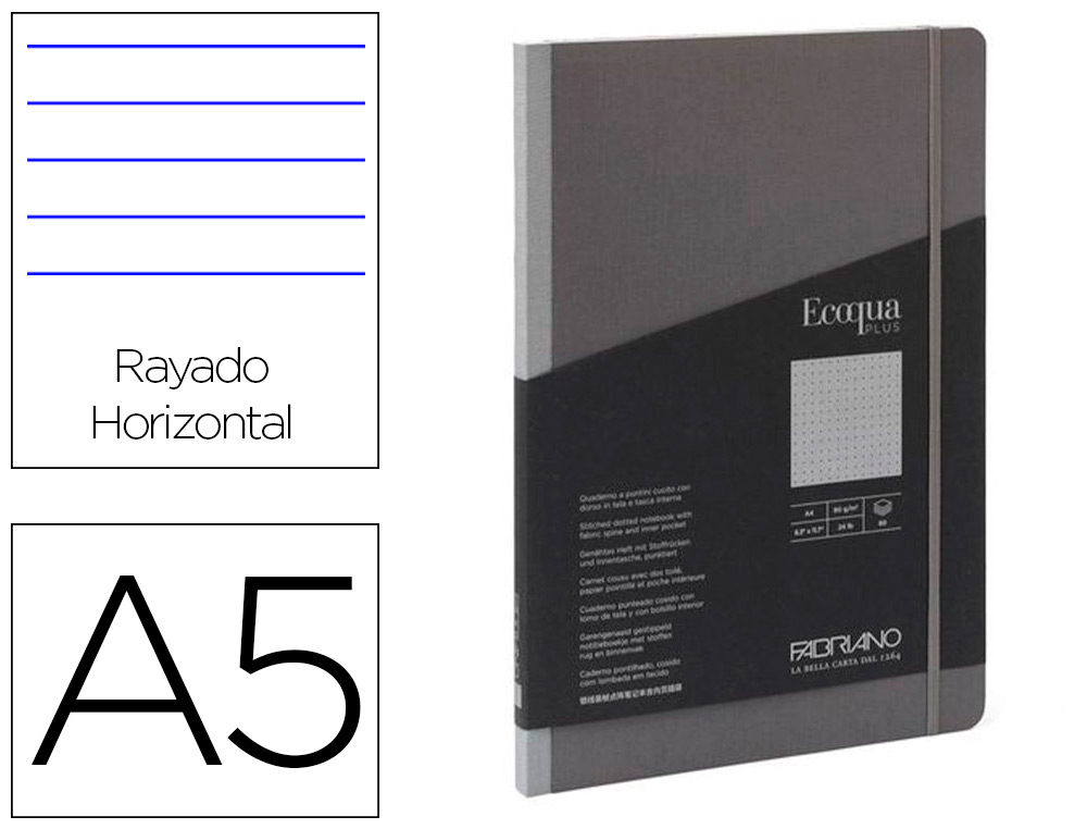 CARNET EQ PLUS FABRIANO A5 LIGN E GRIS ANTHRACITE 90G    80F